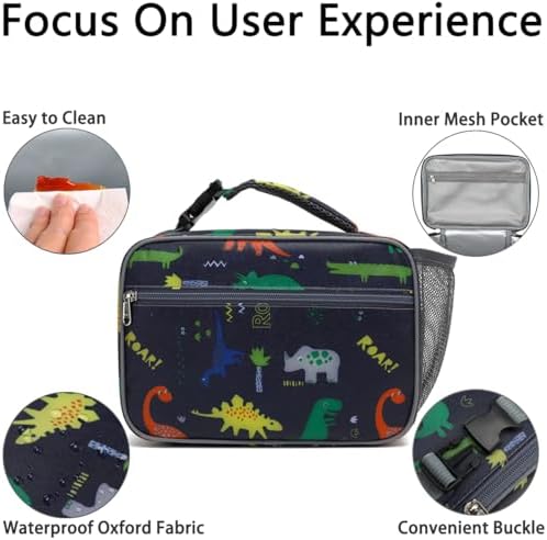 GYEUKHAM Insulated Lunch Box for School, Thermal Reusable Durable Freezable Lunch Bags for Kids Boys Girls Men Women - Small Soft Cooler Portable Lunch Tote Kit for Work Picnic Travel,Dinosaur