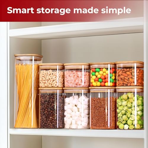 Glass Pantry Storage Containers with Bamboo Lids 1Qt 4 Pack Square