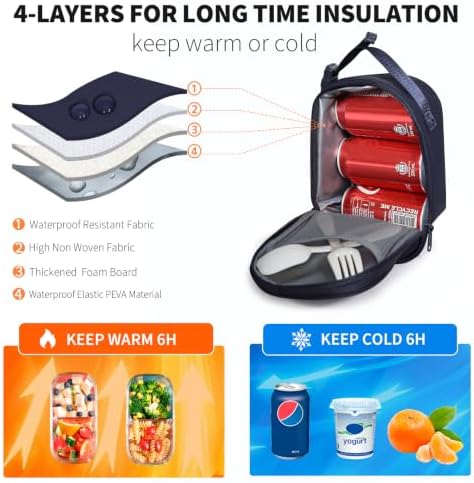 NOL Small Insulated Snack Bag Mini Freezable Cooler Pouch 3L fit 3 Cans | Wide-Mouth 6hours Cool & Warm Lightweight Leakproof Nylon Box for Work Travel Navy blue