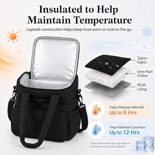 Lunch Bag for Women Large Insulated Lunch Box Double Deck Puffer Lunch Tote