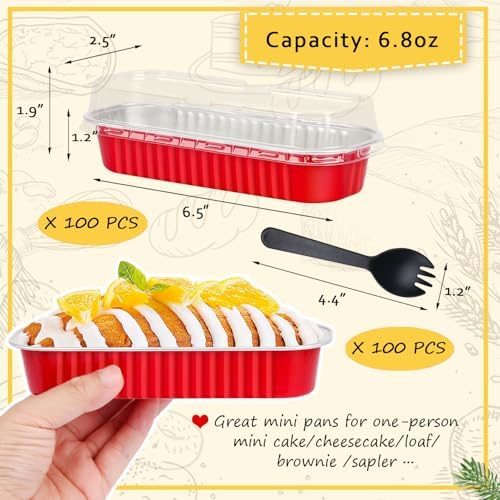 LNYZQUS Mini Loaf Pans with Lids 100 Pack, 6.8oz Rectangle Cake Tins