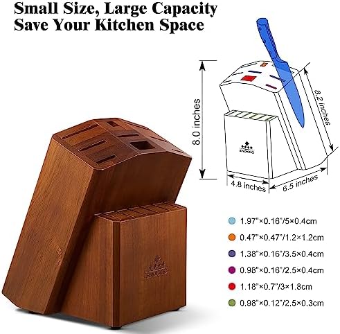 ENOKING 15 Slots Universal Knife Block, Acacia Wood Knife Block without Knives, Knife Holder for Kitchen Counter- Wider Angled Openings for Keeping Knives Sharp