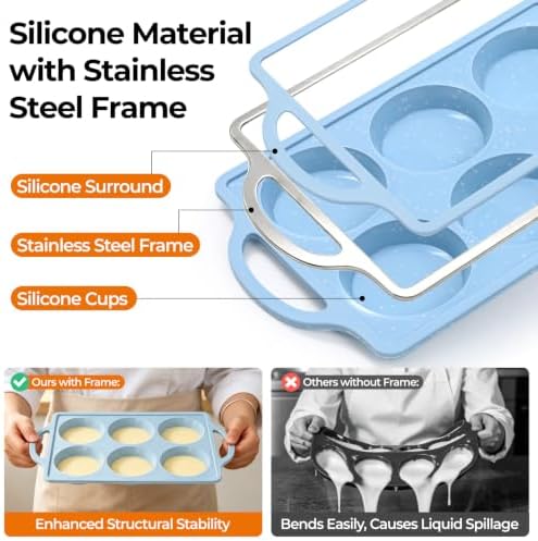 CAKETIME Muffin Top Pan Non Stick, Silicone Egg Molds for Breakfast Sandwiches 3 Inch Round Egg Baking Pan for Oven English Muffins, Whoopie Pies, Corn Bread, Tarts 2 Pack