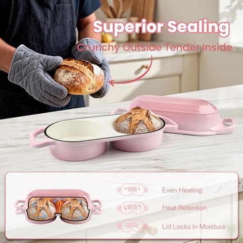 YONILL Mini Double Dutch Oven with Lid for Sourdough Bread Baking (Pink)
