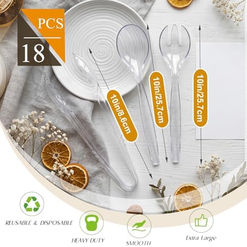 Mwellewm Plastic Serving Utensils Set Disposable Tongs Spoons for Buffet
