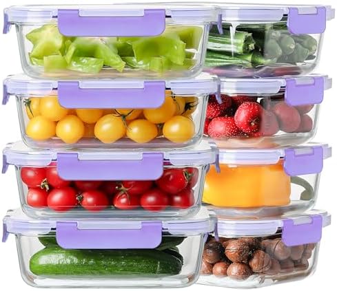 8-Pack 36oz Large Glass Meal Prep Containers with Leak Proof Snap-Lock Lids