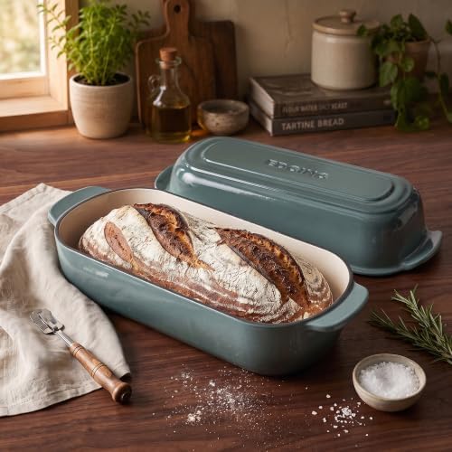 EDGING CASTING Enameled Cast Iron Loaf Pan with Lid, Bread pan, Dutch Oven Bread pan for Homemade Sourdough Bread Baking, 12.5x5.5 inch, 5qt, Slateblue