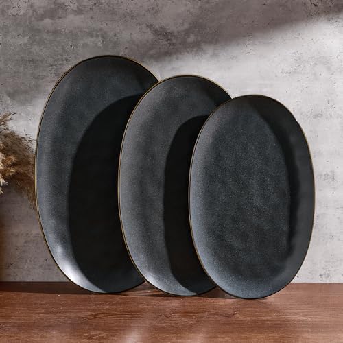 famiware Serving Platters Set of 3 Sizes - Oval, Matte Dark Charcoal