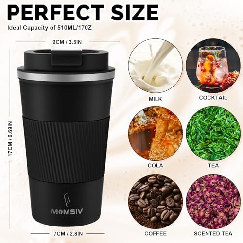 MOMSIV 17oz Travel Coffee Mug, Insulated Coffee Cup with Leakproof Lid