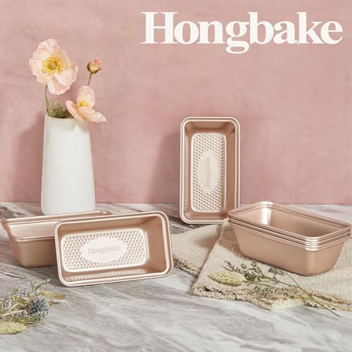 HONGBAKE 3 Pack Nonstick Mini Loaf Pans, 6 x 3.3 x 2 Inch Small Bread Pans for Homemade Bread, Tiny Banana Baking Tins with Diamond Texture, Non-toxic Mini Meatloaf Pans Set, Champagne Gold