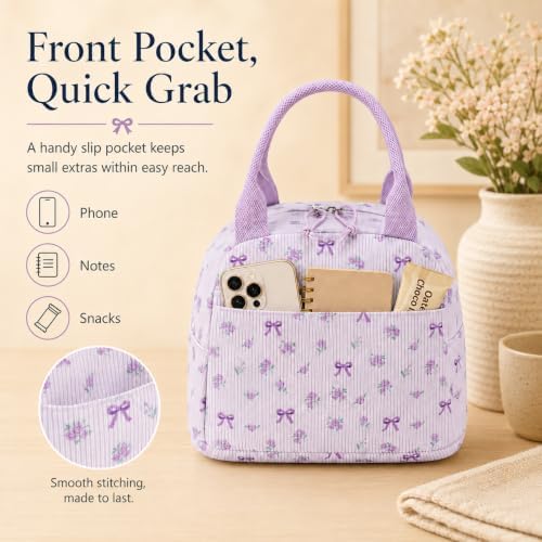 Bluboon Lunch Bag for Women Men Cute Corduroy Lunch Tote Bags Reusable Insulated Lunch Box Large Capacity Reusable Insulated Cooler for Work Picnic or Travel