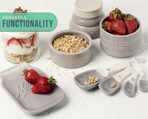 Comfify Gray Mason Jar Measuring Set – 4 Cups, 4 Spoons, Spoon Rest