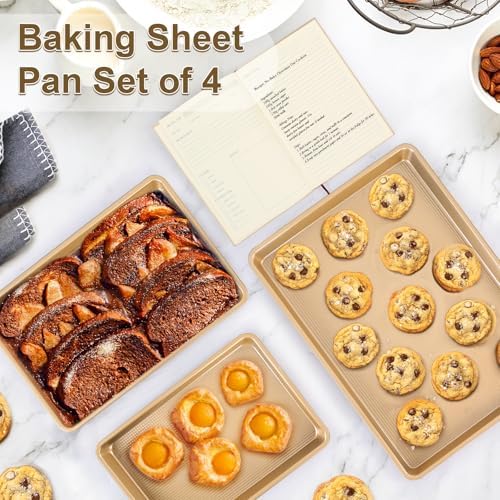 4 Pack Baking Set, 3×Baking Sheets Pan & 1× Blank Recipe Book Combo