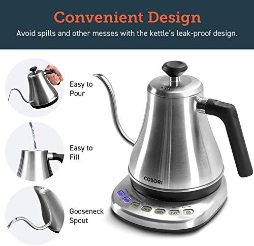 Cosori Gooseneck Electric Kettle with Temperature Control, 0.8L, Silver