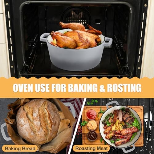 P&P CHEF 2 In 1 Gray Dutch Oven Pot with Lid for Bread Baking, 5Qt