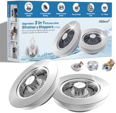 Hibbent 2 PCS Metal Kitchen Sink Drain Strainer & Stopper, Stainless Steel