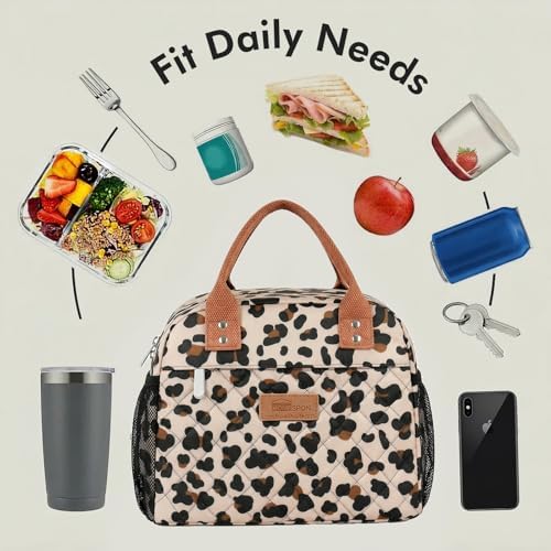 HOMESPON Insulated Lunch Bag for Women Men, Cooler Tote Box, Beige Leopard