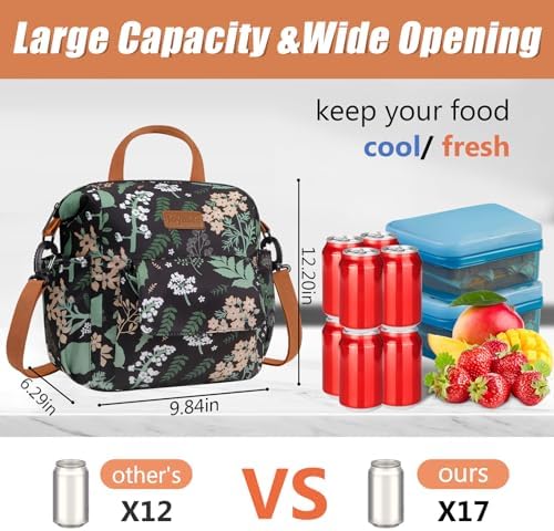Joymee Insulated Lunch Bag For Women Reusable Lunch Tote Bag-Green Leaf