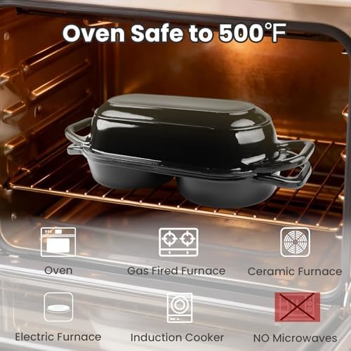 YONILL Mini Double Dutch Oven with Lid for Sourdough Bread Baking (Black)