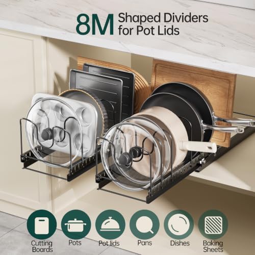 PanPanPal Pull Out Pots and Pans Organizer Under Cabinet, 1 Pack 8 Dividers