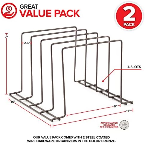 Stock Your Home Kitchen Cabinet Organizer, Bronze (2 Pack) Steel Baking Sheet Holder with 4 Slots for Cabinet, Bakeware Organizer, Divider for Cutting Boards, Pot Lids, Pan Lids, Cookie Sheets