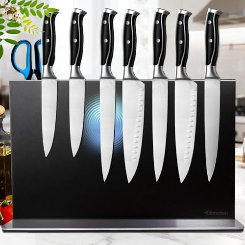 Magnetic Knife Block Stand Without Knives 16 Inch Black Stainless Steel Double Sided Home Kitchen Organizer Storage Knife Holder Board for Counter Top with Strong Magnets