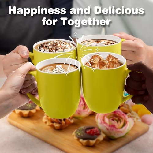 Large Ceramic Coffee Mugs Set of 4 16oz(475ml) Tea Cups Idea Gifts Yellow