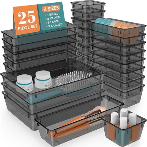 25 PCS Plastic Drawer Organizer Set, Makeup Organizers and Storage Bins