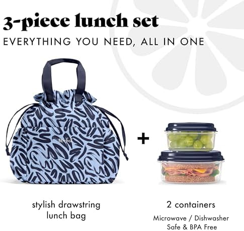 Fit & Fresh Cromwell Cinch Insulated Lunch Bag for Women w/Containers