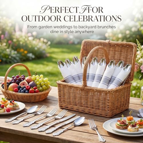 Liacere 400PCS Silver Plastic Silverware - Pre Rolled Napkins Disposable Silver Cutlery-Premium Quality Gold Plastic Utensils - Includes 100Forks,100Knives,100Spoons,100Napkins For Wedding & Party