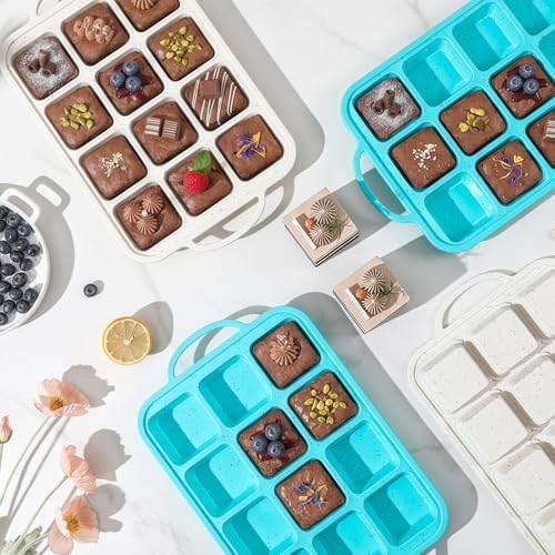 Vinino Silicone Brownie Pan with Dividers, 12-Cup Metal Frame, Aqua Blue