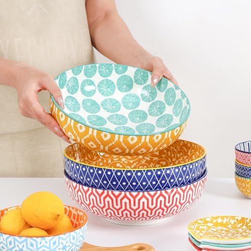 Selamica 60 OZ Ceramic Serving Bowls, Set of 3, Assorted Colors