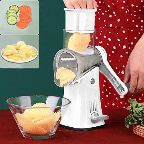 Rotary Cheese Grater Shredder 5-in-1 Tumbling Box Mandoline Vegetable Slicer Waffle Cutter Nut Chopper, White