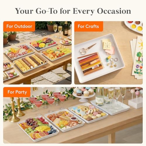 Lifewit 6-Pack Large Serving Tray, 14.5 x 9.5 Plastic Food Serving Platter