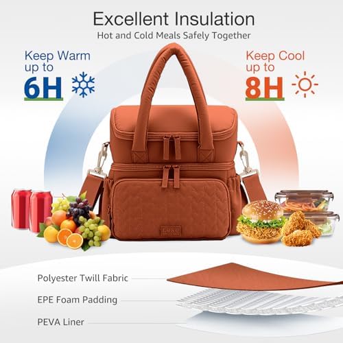 Double Deck Lunch Bag for Women, Burnt Orange-L
