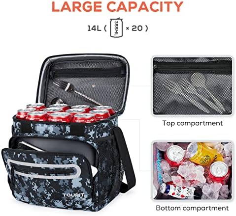 TOURIT Large Lunch Bag 14L Insulated Lunch Box Lunch Cooler for Men Women Work, Black