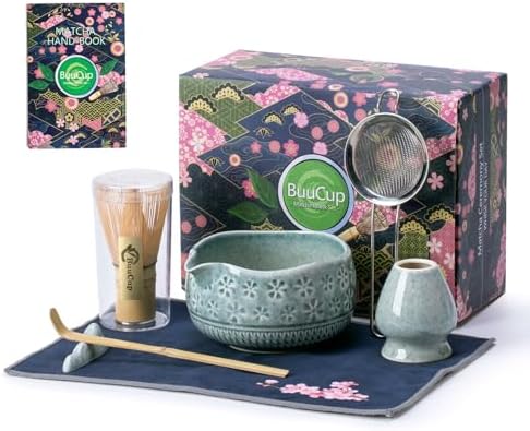 Buucup Blue Matcha Set, Ceramic Bowl Kit with Bamboo Whisk & Tools