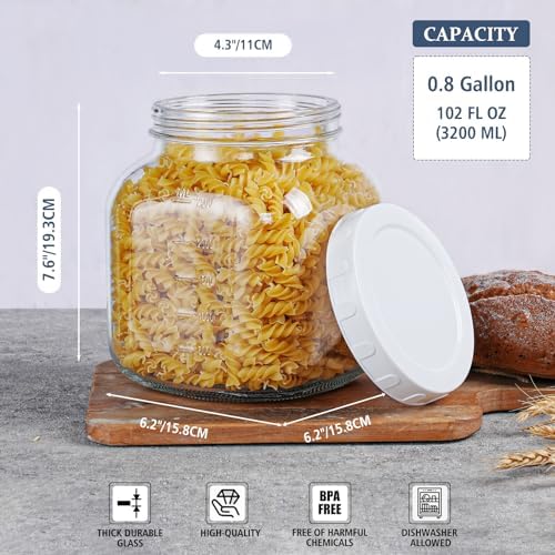 0.8Gal Glass Jar with Lid, Wide Mouth Mason Jar for Airtight Storage, 2 Pcs
