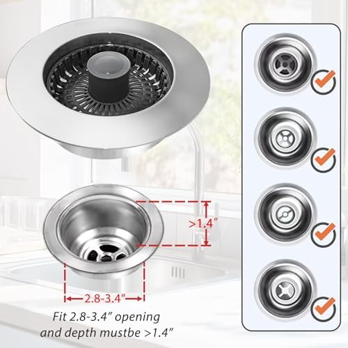 Anlige Kitchen Sink Drain Strainer,3in1 Pop Up Kitchen Sink Stopper, Chrome