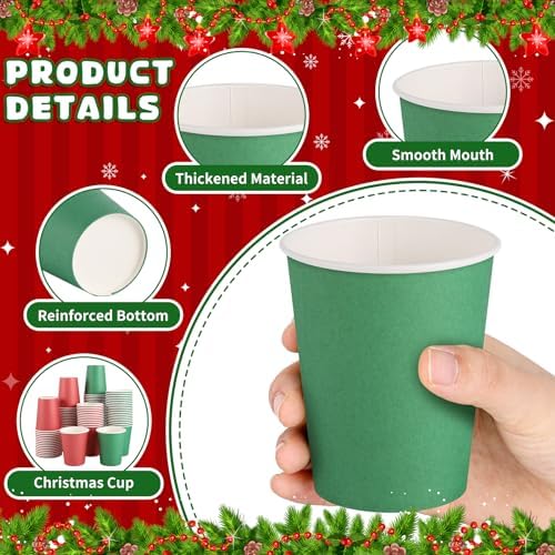 NatNarr 100 Pack Red Green Paper Cups, 9oz Christmas Party Cups Bulk Paper Cups, Disposable Drinking Cups for Birthday Holiday Christmas Party Supplies, 2 Colors