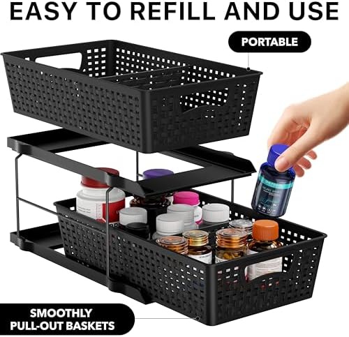 Simple Houseware 2 Tier Pull-Out Sliding Drawer Under Sink Storage, Black