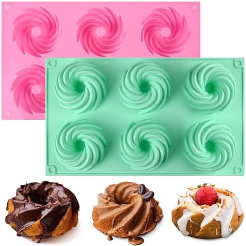 HUAKENER 2 Pcs Mini Fluted Cake Pan, 6-Cavity Fluted Cake Mold
