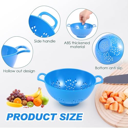 Baderke 4 Pack Mini Colander for Kitchen Plastic Berry Strainer with Double Handles 7.5 x 6 x 3 Inch Small Colander Strainer for Fruits Vegetables Food (Green,Red,Blue,Lemon Yellow)