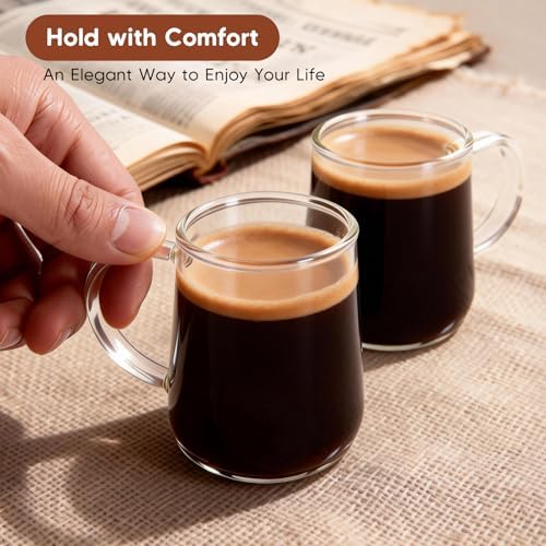 Glass Espresso Cups Set of 2, 5.4 oz Clear Espresso Shots Cup with Handle, Small Coffee Cups Glasses Mugs, Demitasse Cups, Cappuccino Cup, Suit for Espresso Machine, Microwave Dishwasher Safe