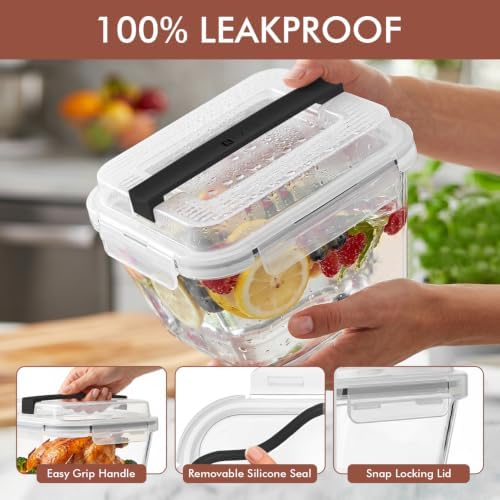 Razab 2700ml / 91oz / 11.5 Cups Large Glass Food Storage Container with Lid - Leakproof Glass Meal Prep Container for Roasting & Storing Leftovers, Glass Lunch Container, Microwave & Oven Safe