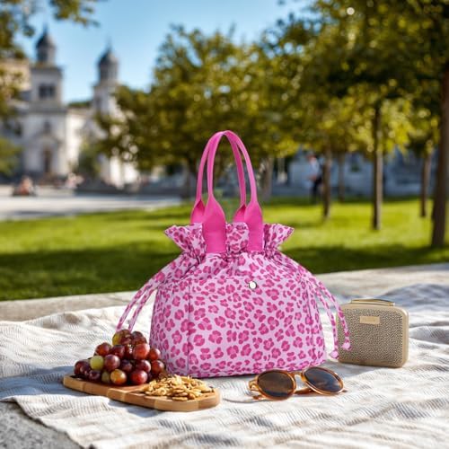 Yarnic Lunch Bag Women Insulated Lunch Bags,Cute Cheetah Reusable Lunch Box