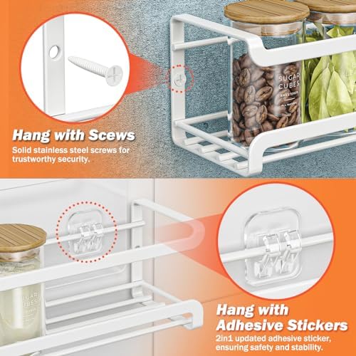 Bunoxea Spice Rack Wall Mounted 2 Pack, White,For Spice Jars & Seasonings
