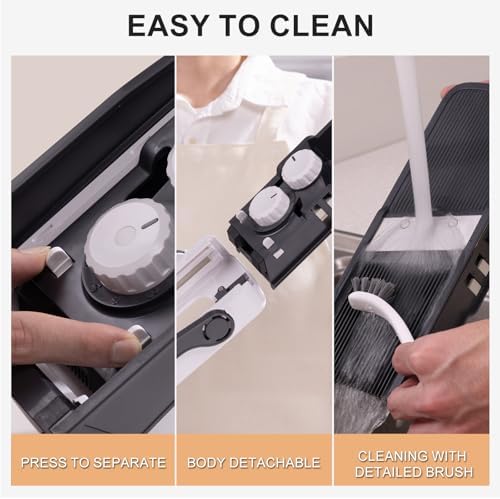 ONCE FOR ALL Safe Mandoline Slicer Pro, Veggie Slicer with Container, Black