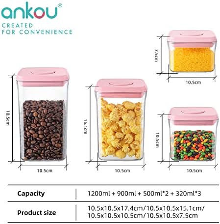 Ankou Airtight Food Storage Container - 7 Pcs One Button Handy Container Stackable Food Containers for Snacks Candy Salt Herbs Spices Coffee Bean Formula Popcorn BPA-Free Tight Seal