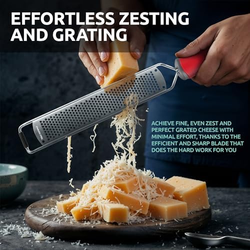 Lemon Zester & Parmesan Cheese Grater - Premium Citrus Zester Graters For kitchen W Stainless Steel, For Chocolate, Garlic, Ginger, Nutmeg, Fruits, Vegetables - Bonus Cleaning Brush & Glove